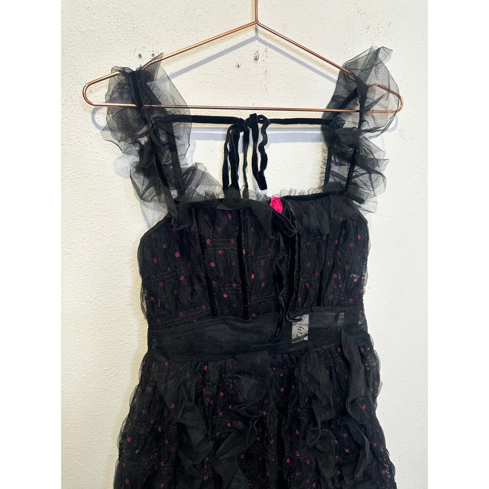 FOR LOVE AND LEMONS Black Mesh Polka Dot Janelle Ruffled Dress size Small nwt - Picture 16 of 16